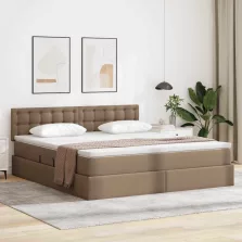   vidaXL Ágy tárolóval és LED lámpával matracmal Kávé 160 x 200 cm Műbőr