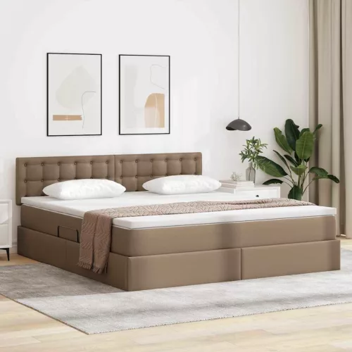 vidaXL Ágy tárolóval és LED lámpával matracmal Kávé 160 x 200 cm Műbőr