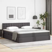   vidaXL Ágy tárolóval és LED lámpával leddel Szürke 180 x 200 cm Műbőr
