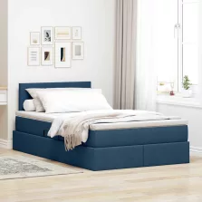   vidaXL Ágy tárolóval és LED lámpával matracmal Kék 120 x 190 cm szövet