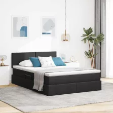   vidaXL Ágy tárolóval és LED lámpával leddel Fekete 140 x 200 cm szövet
