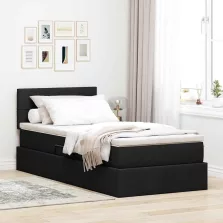   vidaXL Ágy tárolóval és LED lámpával leddel Fekete 90 x 190 cm szövet