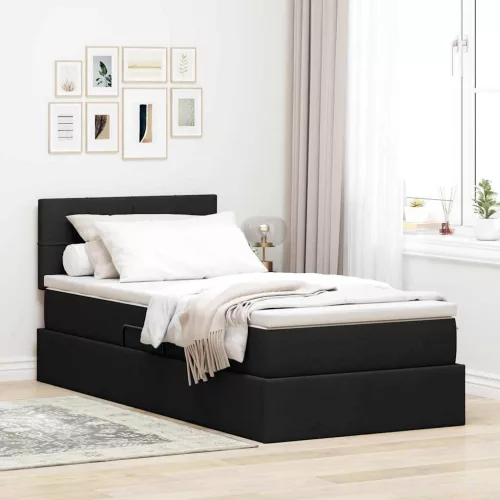 vidaXL Ágy tárolóval és LED lámpával leddel Fekete 100 x 200 cm szövet