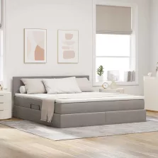   vidaXL Ágy tárolóval és LED lámpával Tópszínű 160 x 200 cm szövet