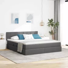   vidaXL Ágy tárolóval és LED lámpával Sötétszürke 180 x 200 cm szövet