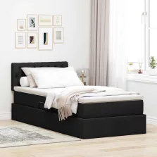   vidaXL Ágy tárolóval és LED lámpával leddel Fekete 100 x 200 cm szövet