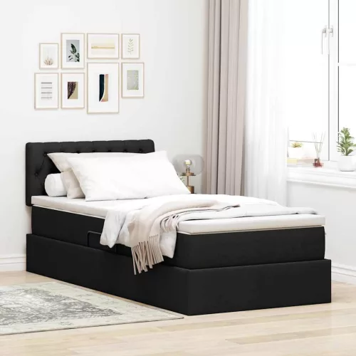 vidaXL Ágy tárolóval és LED lámpával leddel Fekete 100 x 200 cm szövet