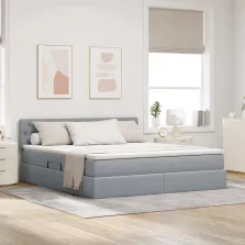   vidaXL Ágy tárolóval és LED lámpával Világosszürke 160 x 200 cm szövet