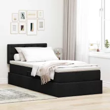   vidaXL Ágy tárolóval és LED lámpával leddel Fekete 90 x 190 cm szövet