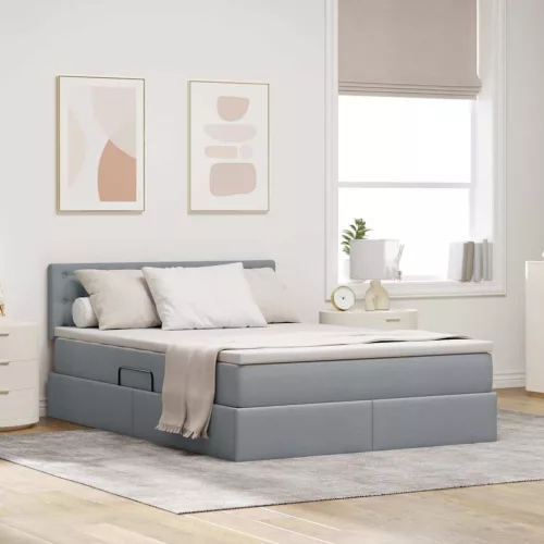 vidaXL Ágy tárolóval és LED lámpával Világosszürke 140 x 200 cm szövet