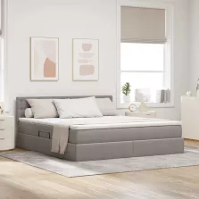   vidaXL Ágy tárolóval és LED lámpával Tópszínű 180 x 200 cm szövet