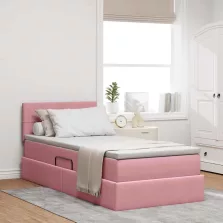   vidaXL Ágy tárolóval és LED lámpával Rózsaszín 100 x 200 cm Bársony