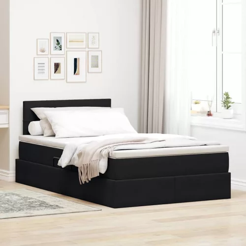 vidaXL Ágy tárolóval és LED lámpával Fekete 120 x 190 cm Bársony