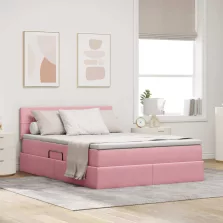   vidaXL Ágy tárolóval és LED lámpával Rózsaszín 140 x 190 cm Bársony