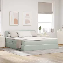   vidaXL Ágy tárolóval és LED lámpával leddel Világosszürke 160 x 200 cm