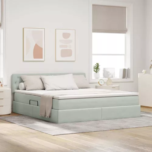 vidaXL Ágy tárolóval és LED lámpával leddel Világosszürke 160 x 200 cm