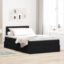   vidaXL Ágy tárolóval és LED lámpával Fekete 120 x 190 cm Bársony