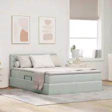   vidaXL Ágy tárolóval és LED lámpával leddel Világosszürke 140 x 200 cm