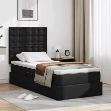   vidaXL Tárolós Ágy matracmal fejtámlával Fekete 90 x 190 cm Műbőr