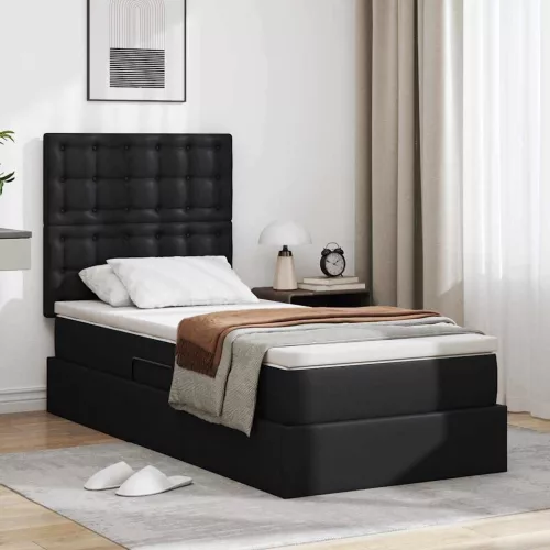 vidaXL Tárolós Ágy matracmal fejtámlával Fekete 90 x 190 cm Műbőr