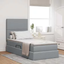   vidaXL Ágy tárolóval és matraccal Világosszürke 90 x 190 cm Poliészter
