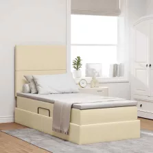   vidaXL Ágy tárolóval és matraccal Krém 90 x 200 cm Poliészter