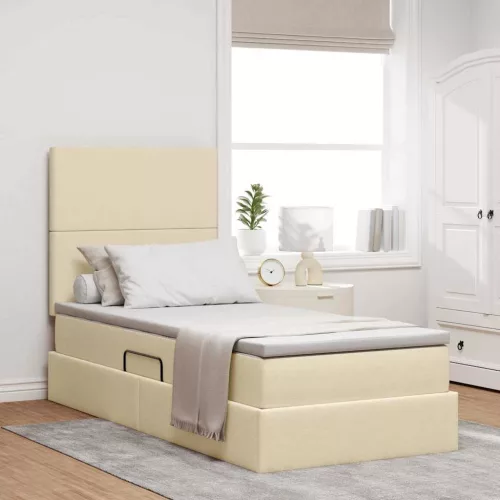 vidaXL Ágy tárolóval és matraccal Krém 90 x 200 cm Poliészter