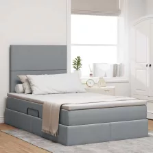   vidaXL Ágy tárolóval és matraccal Világosszürke 120 x 190 cm szövet