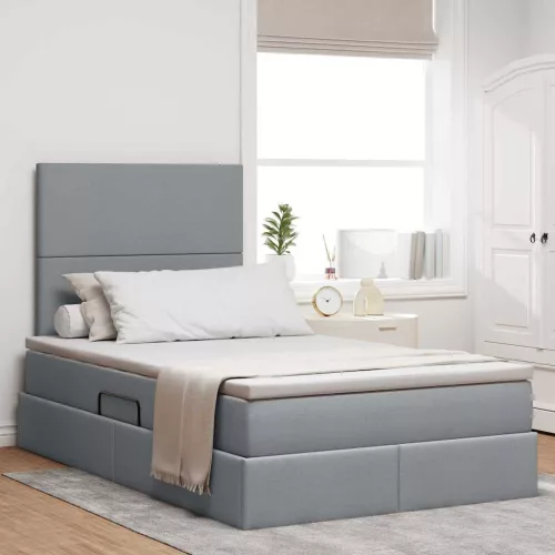 vidaXL Ágy tárolóval és matraccal Világosszürke 120 x 190 cm szövet