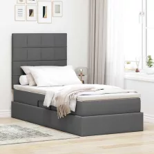   vidaXL Ágy tárolóval és matraccal Sötétszürke 100 x 200 cm Poliészter