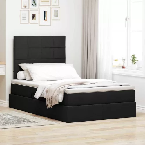 vidaXL Ágy tárolóval és matraccal matracmal Fekete 120 x 190 cm szövet