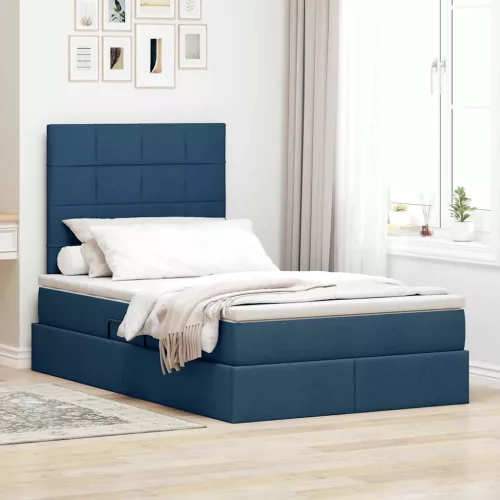 vidaXL Ágy tárolóval és matraccal matracmal Kék 120 x 190 cm szövet