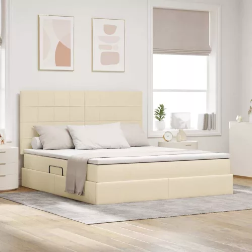 vidaXL Ágy tárolóval és matraccal Krém 160 x 200 cm Poliészter