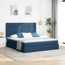   vidaXL Ágy tárolóval és matraccal Kék 160 x 200 cm Poliészter