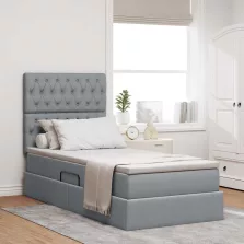   vidaXL Ágy tárolóval és matraccal Világosszürke 90 x 200 cm Poliészter