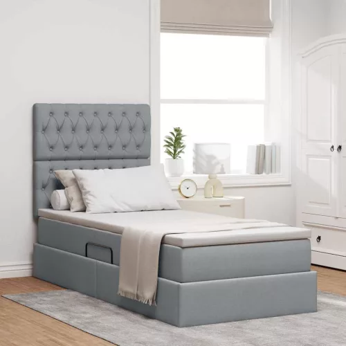 vidaXL Ágy tárolóval és matraccal Világosszürke 90 x 200 cm Poliészter