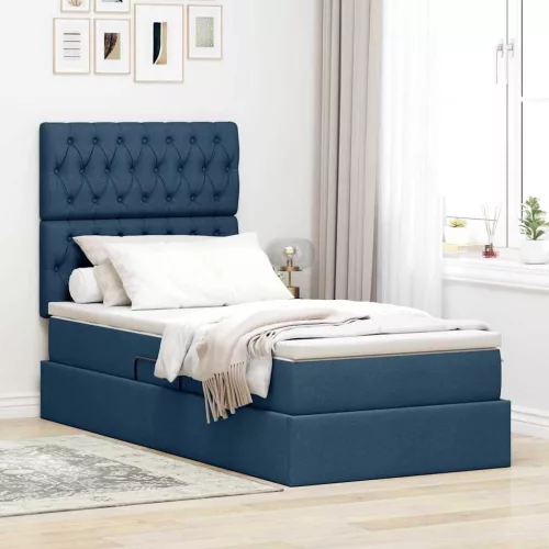vidaXL Ágy tárolóval és matraccal matracmal Kék 90 x 200 cm Poliészter