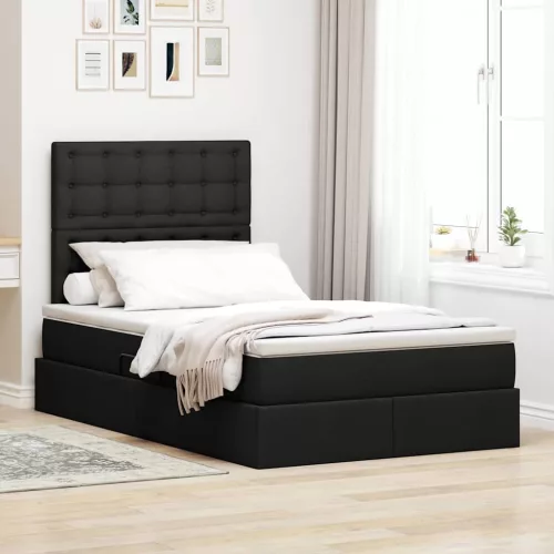 vidaXL Ágy tárolóval és matraccal matracmal Fekete 120 x 190 cm szövet