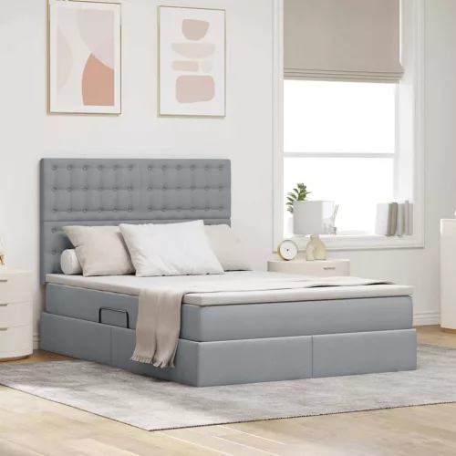 vidaXL Ágy tárolóval és matraccal matracmal Világosszürke 140 x 190 cm