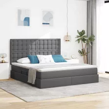   vidaXL Ágy tárolóval és matraccal Sötétszürke 160 x 200 cm Poliészter
