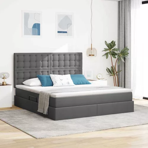 vidaXL Ágy tárolóval és matraccal Sötétszürke 160 x 200 cm Poliészter