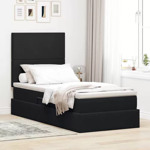 vidaXL Ágy tárolóval és matraccal matracmal Fekete 90 x 190 cm Bársony