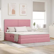   vidaXL Ágy tárolóval és matraccal Rózsaszín 160 x 200 cm Bársony