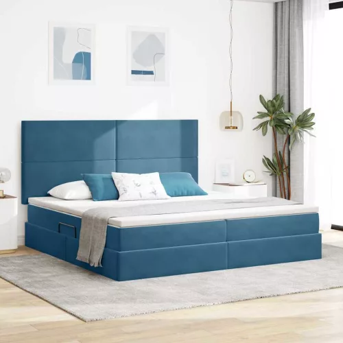 vidaXL Ágy tárolóval és matraccal Sötét kék 200 x 200 cm Bársony