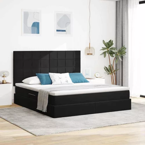 vidaXL Ágy tárolóval és matraccal Fekete 160 x 200 cm Bársony