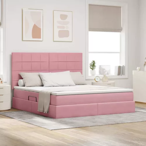 vidaXL Ágy tárolóval és matraccal Rózsaszín 180 x 200 cm Bársony