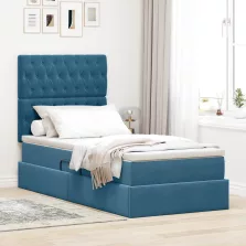   vidaXL Ágy tárolóval és matraccal Sötét kék 90 x 200 cm Bársony