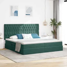   vidaXL Ágy tárolóval és matraccal Sötétzöld 200 x 200 cm Bársony