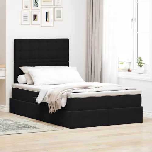 vidaXL Ágy tárolóval és matraccal Fekete 120 x 190 cm Bársony