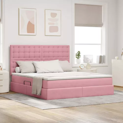 vidaXL Ágy tárolóval és matraccal Rózsaszín 160 x 200 cm Bársony